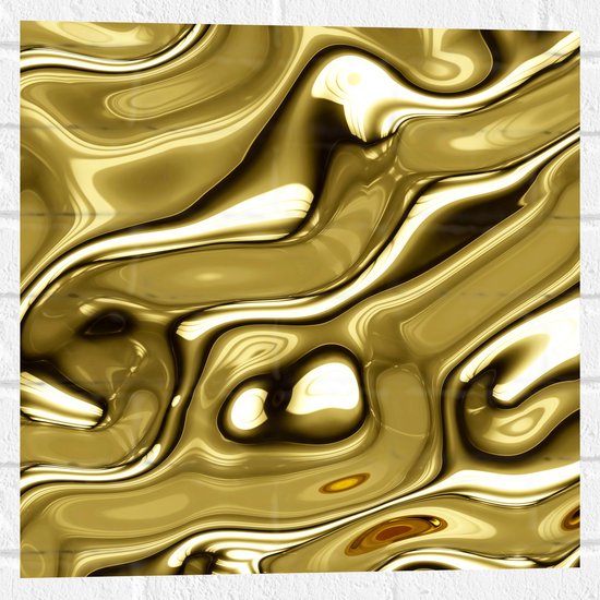 Muursticker - Vloeibaar Metaal in het Goud - 50x50 cm Foto op Muursticker