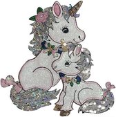 Embleem - Patch - Eenhoorn - unicorn - baby en mama - 21 x 19 cm