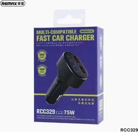 REMAX - autolader -DUKE 75W PD+QC 2C+2A RCC 329 FAST CHARGER autolader - Remax