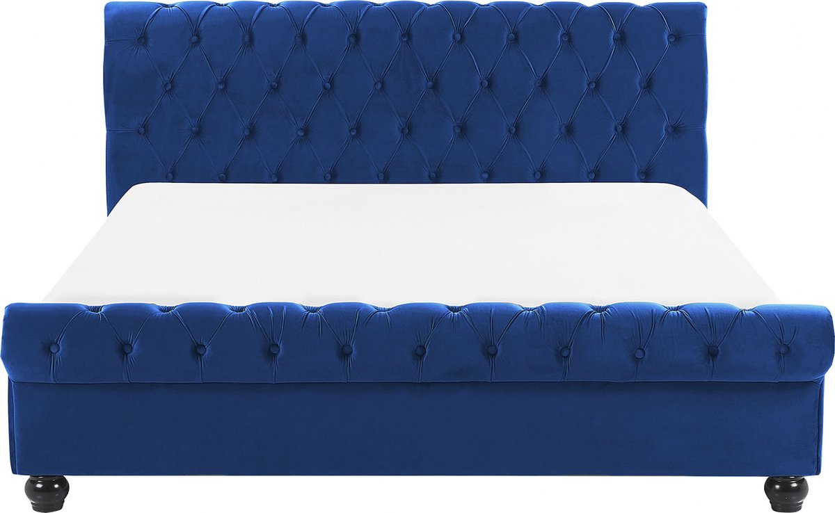 BELIANI AVALLON - Tweepersoonsbed - Marineblauw - 160 x 200 cm - Fluweel