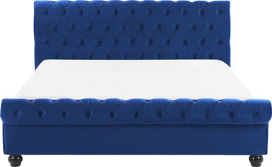 AVALLON - Tweepersoonsbed - Blauw - 160 x 200 cm - Fluweel