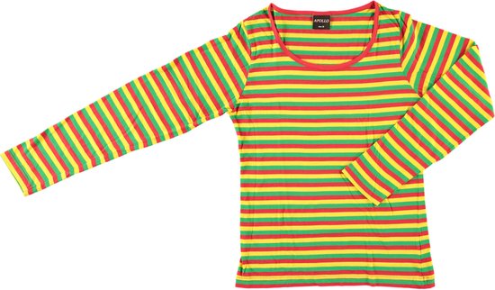 T-shirt de fête femmes manches longues - Rayures - Rouge-Jaune-Vert - Taille XS - Carnaval - Vêtement Déguisements dames - Déguisements - Apollo