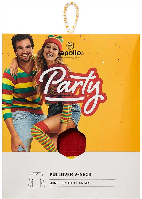 Pull de carnaval tricoté à rayures - Rouge/Jaune/Vert - Taille XL - Déguisements dames - Déguisements hommes - Limbourg - Apollo