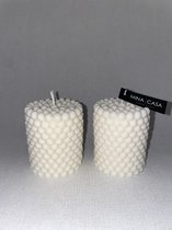 MinaCasa - Luxe pearl kaarsen set - wit - 2 delig
