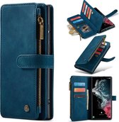 Casemania Hoesje Geschikt voor Samsung Galaxy S23 Ultra Navy Blue - Luxe Portemonnee Book Case met Rits