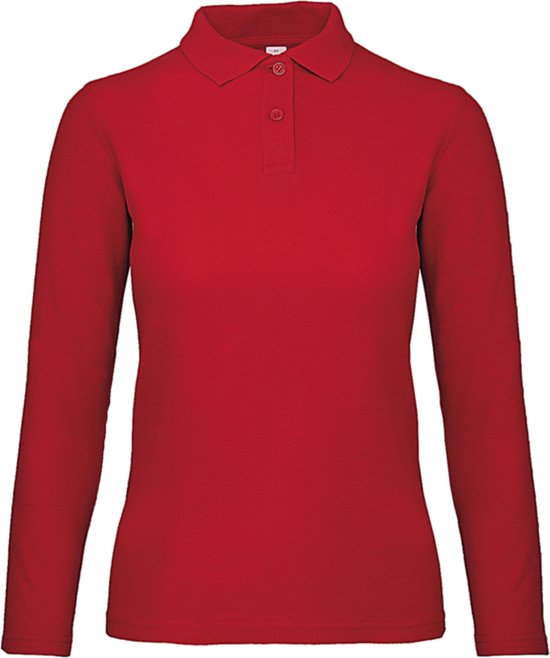Dames Long Sleeve Polo ID.001 Rood merk B&C maat L