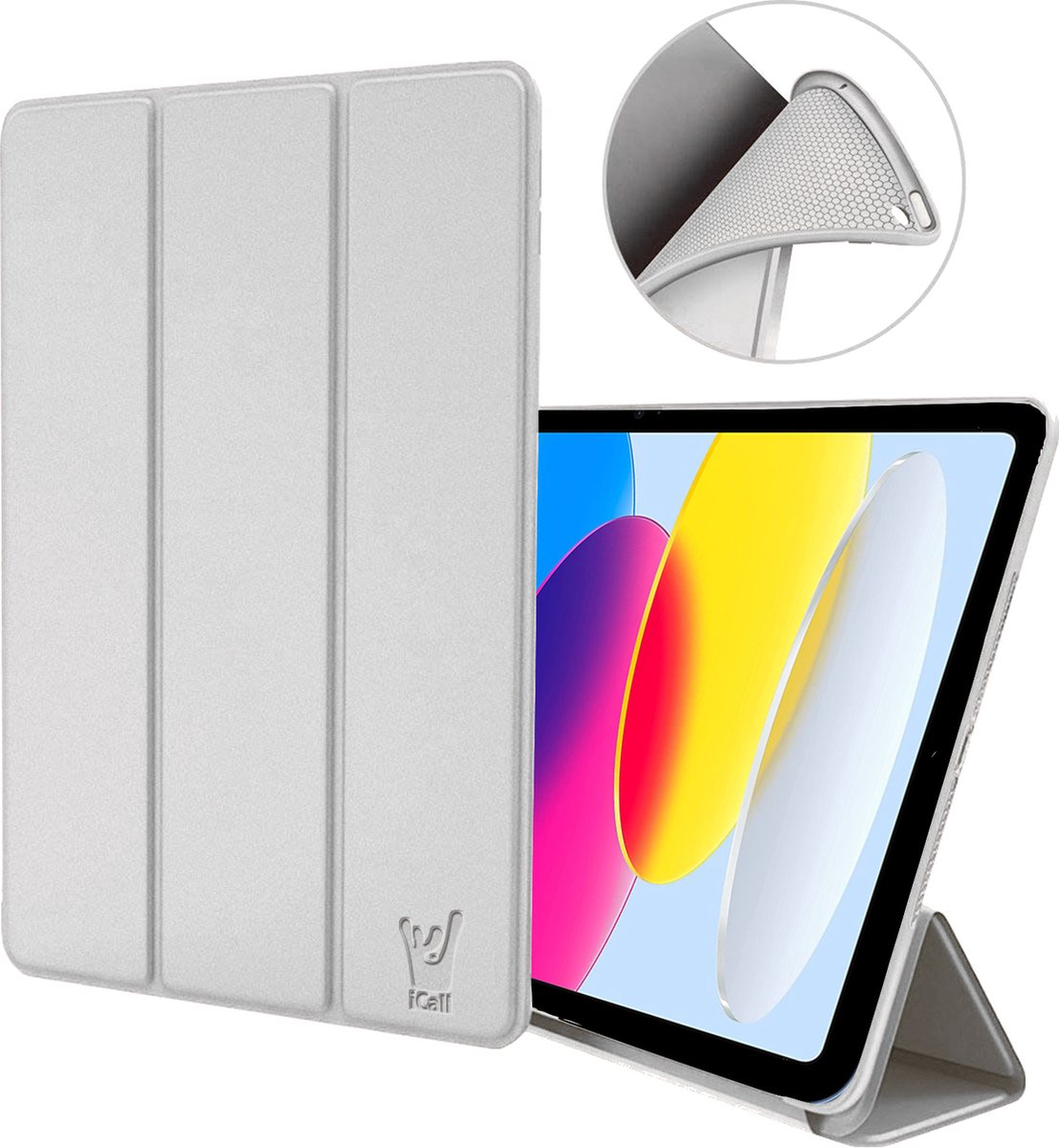 Hoes geschikt voor iPad 2022 10.9 inch 10e Generatie - Trifold Smart Cover Book Case Leer Tablet Hoesje Grijs