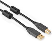 USB A naar USB B kabel - 2.0 - HighSpeed - Ferrietkern - 1.8 meter - Zwart - Allteq