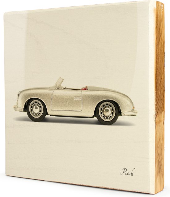 Porsche No1 1948 Steigerhout Tegeltableau - 1x1 - 19 x 19 cm (LxB)