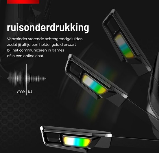 Gaming headset met ruisonderdrukking, met verlichte microfoon.