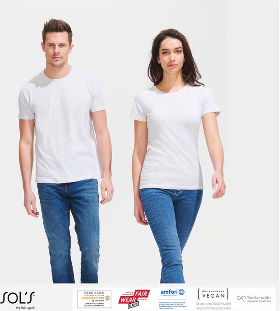 Lot de 5 T-Shirts Homme Sol's 's 100% Coton Bio Col Rond Zwart, Grijs Foncé, Grijs / Gris Clair Chiné, Blanc Taille L