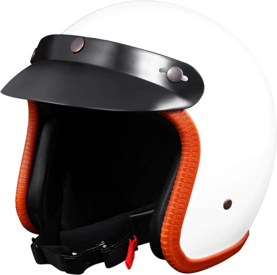 Yuricoo Luxe Scooterhelm - Wit - Jethelm – Maat XL - Hoofd Omtrek 61/62 CM - Brommer Scooter Helm - Motorhelm - Snorfiets helm - Geschikt voor helmplicht