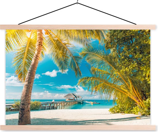 Posterhanger incl. Poster - Schoolplaat - Tropisch - Strand - Palmboom - 150x100 cm - Blanke latten