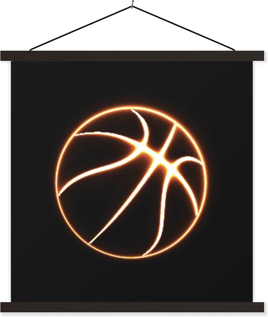 Posterhanger incl. Poster - Schoolplaat - Een illustratie van een lichtgevende basketbal - 90x90 cm - Zwarte latten