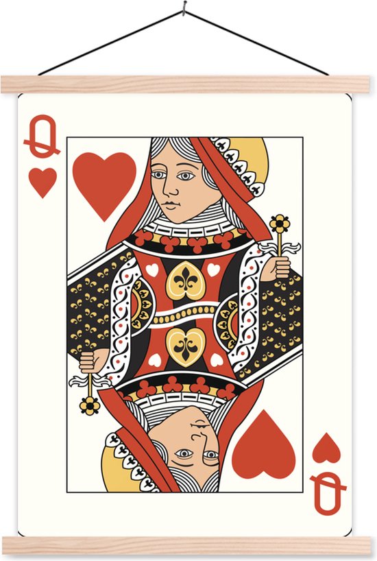Illustration d'une reine de coeur carte à jouer affiche textielposter lattes blanches 120x160 cm - Tirage photo sur plaque scolaire (décoration murale salon / chambre) XXL / Groot format!