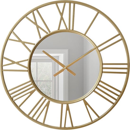 LW Collection Horloge murale or 60cm - Horloge murale industrielle dorée avec miroir - Horloge murale moderne couleur or - Mouvement silencieux