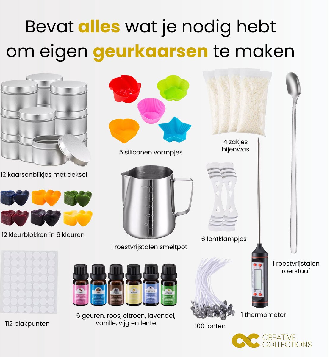 Kaarsen maken pakket – DIY starterset geurkaarsen – Complete set met bijenwas en geuren – Voor beginners / volwassenen — afbeelding 2