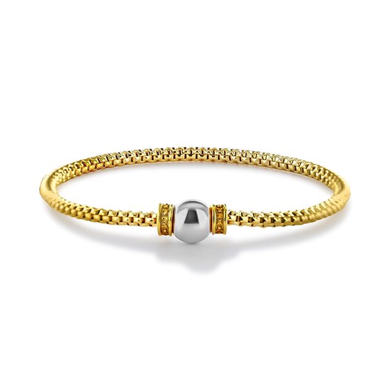 Silventi 9SIL-22931 Zilveren Popcorn Armband met Zilveren Bol - 0,8 cm Doorsnee - 18 cm Lengte - 0,3 cm Dikte -Zilver - Verguld/Goud op Zilver