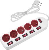 Maclean - Stekkerdoos met schakelaars - 5-polige verlengkabel - 250VAC/10A | 1,5m - Wit