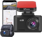 DrPhone D07 - 4K Dash Cam - 170 degrés - Full HD Dashcam - Avec caméra de recul - 2,4 pouces - Avec vision nocturne - Zwart