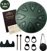 Miseru Handpan Groen - 6 IN 1 DEAL - Tonguedrum - Drum met Muziekboek - Klankschaal - Lotus drum - Steel Tonguedrum - Muziektherapie -16 cm