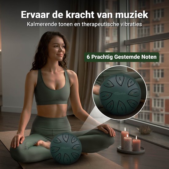 Miseru Handpan Groen - 6 IN 1 DEAL - Tonguedrum - Drum met Muziekboek - Klankschaal - Lotus drum - Steel Tonguedrum - Muziektherapie -16 cm van Merkloos — afbeelding 5