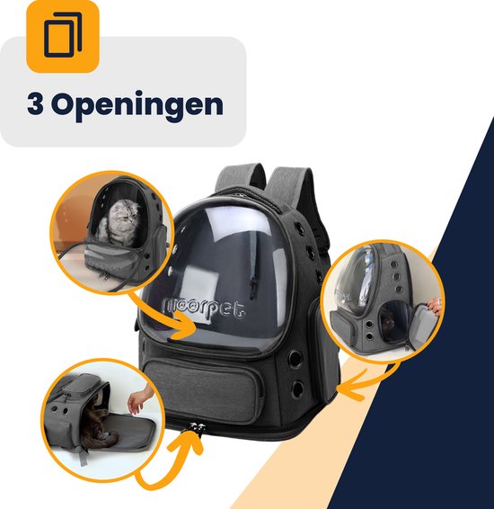 Sac à dos pour Chats MIRO - Sac de transport - Transports - Sac de voyage - Sac de transport Animaux - Ventilation Extra - Grijs