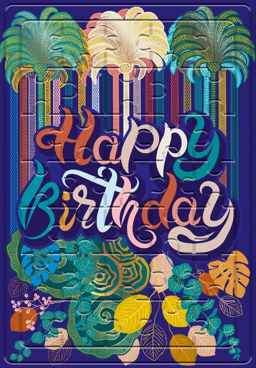 Puzzel Wenskaart Happy Birthday Palmen