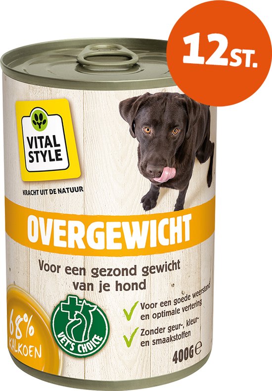 VITALstyle Hond Overgewicht - Natvoer - Dieetvoer Voor Geleidelijk Gewichtsverlies - Met o.a. Mariadistel & Brandnetel - 400 g - 12 stuks