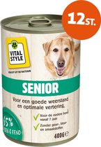 VITALstyle Hond Senior - Natvoer - Extra Ondersteuning Voor De Oudere Hond - Met o.a. Smalle Weegbree & Sint Janskruid - 400 g - 12 Stuks
