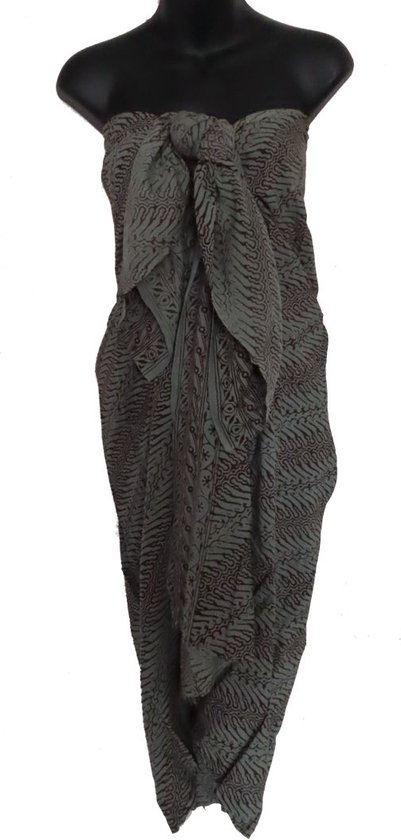 Hamamdoek pareo sarong, omslagdoek, wikkeldoek exclusief lengte 180 cm breedte 165 cm figuren kleuren groen bruin.