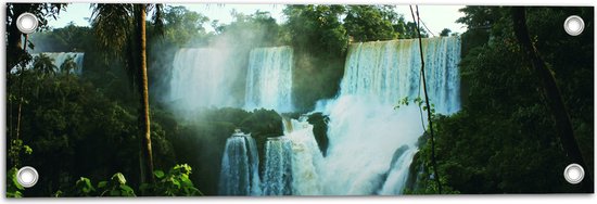 Tuinposter – Grote Waterval in Oerwoud - 60x20 cm Foto op Tuinposter (wanddecoratie voor buiten en binnen)