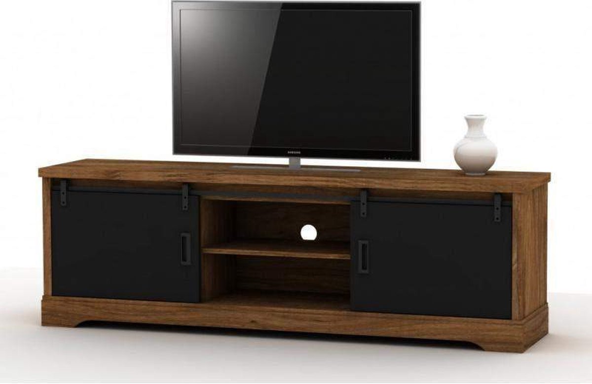 Neede TV Meubel Mangohout Look - 160 x 40 x 55 cm - TV Meubel Industrieel - TV Kast - Zwarte Accenten