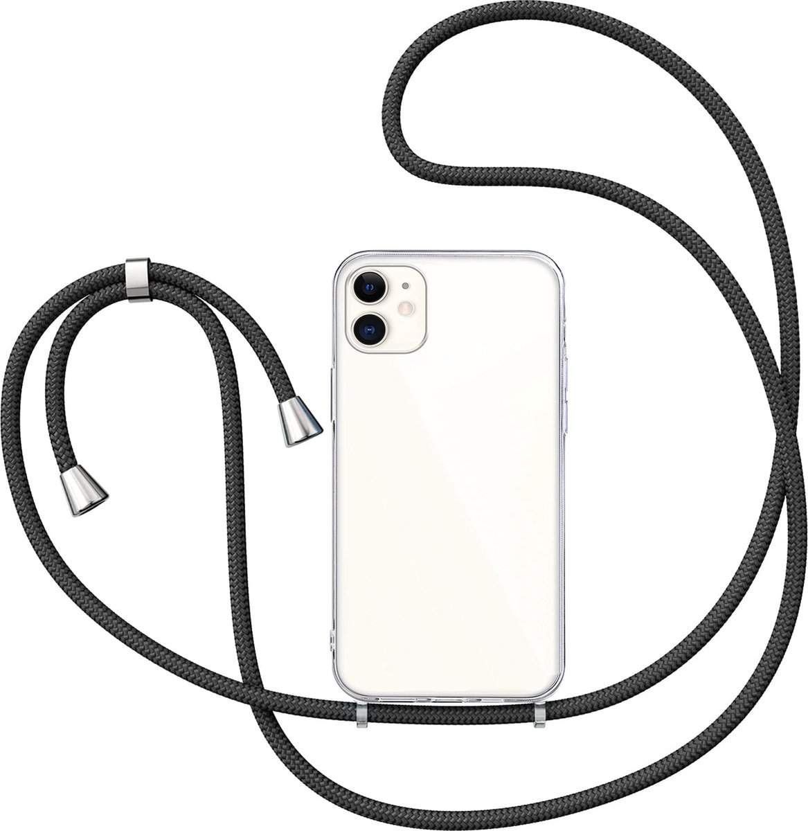 iPhone 11 Hoesje met Koord - Back Cover Siliconen Case Transparant Hoes Zwart