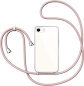 Hoesje met Koord geschikt voor iPhone SE 2022 / SE 2020 / 8 / 7 - Back Cover Siliconen Case Transparant Hoes Roségoud