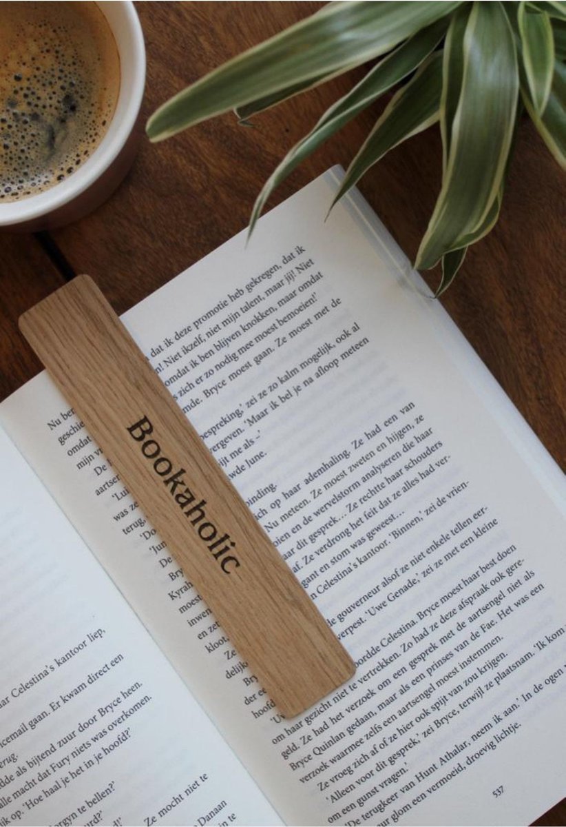 Houten boekenlegger - Bookaholic - Eikenhout - Bladwijzer van hout - Luxe boekenlegger