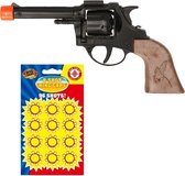 Cowboy/politie speelgoed revolver/pistool metaal 8 schots met 12x plaffertjes