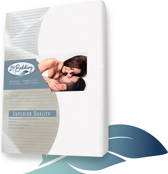 Jersey Double 24 Literie - Hoeslaken Topdek - Topper Hoeslaken - 100% coton - 140 x 220 cm - Wit - Qualité Extra épaisse 200 gr/ m2