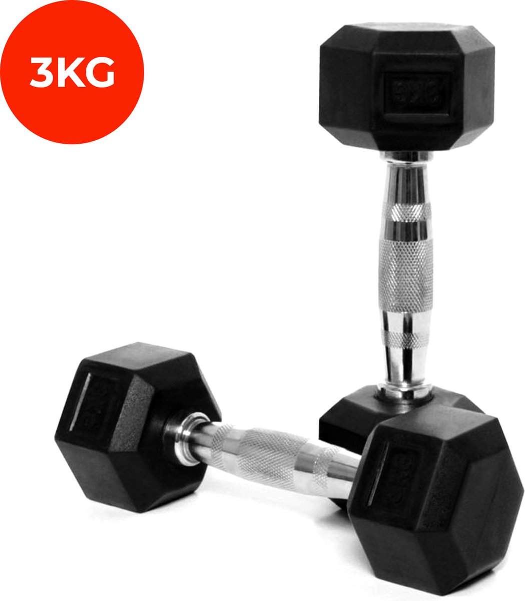 Core Power Rubber Hex Dumbbells - 3 kg (per paar)