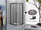 Excellente cabine de douche bien-être carrée 100x100x200 cm 6 mm Nano verre de sécurité anti-calcaire avec cadre en aluminium noir