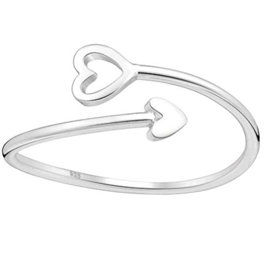 Joy|S - Zilveren hartjes ring - verstelbaar (maat: zie omschrijving) - hartje aanschuifring - type 7