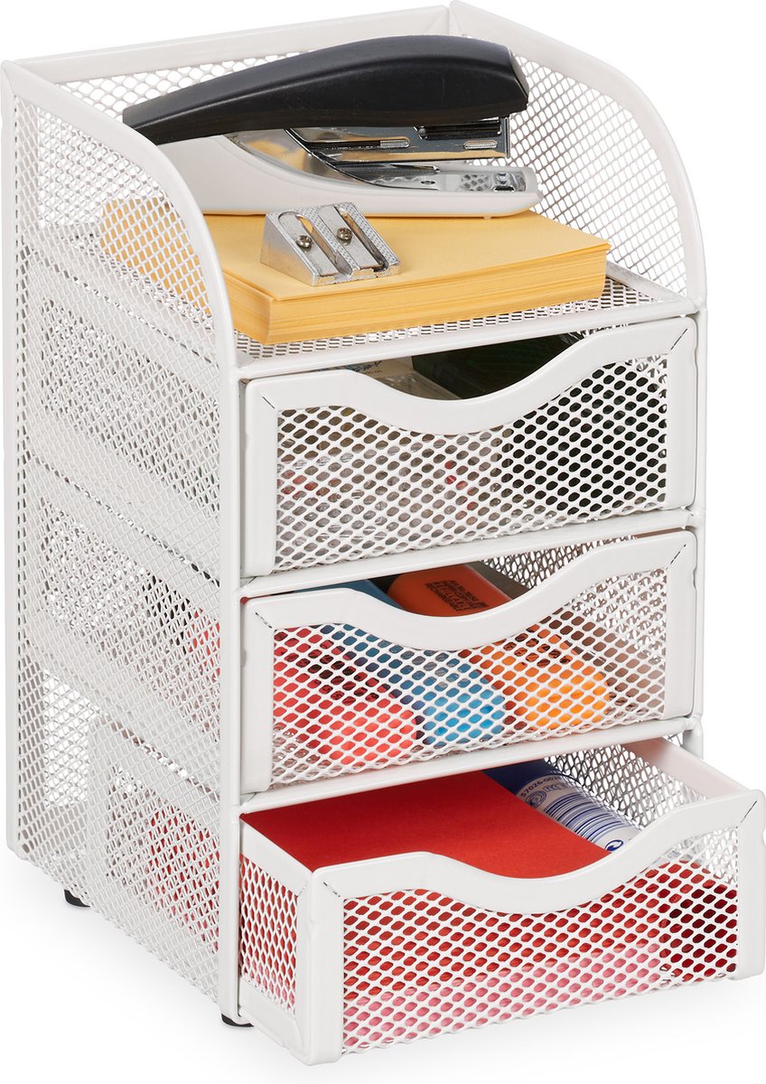 Relaxdays desk organizer, 5 drawers, labeling, files sorting, metal drawer block HxWxD: approx. 29 x 27.5 x 35.5 cm, white