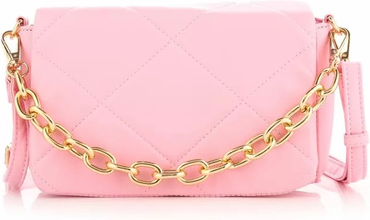 Roze schoudertas gestikt - afneembare verstelbare gouden ketting - handtas - hot pink