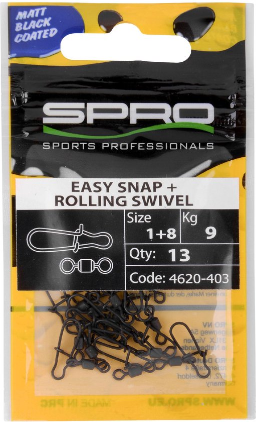 Émerillon Spro Matt Black Easy Snap + - 32 mm - taille 3 + 5