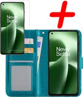 Hoes Geschikt voor OnePlus Nord 2T Hoesje Bookcase Hoes Flip Case Book Cover Met Screenprotector - Hoesje Geschikt voor OnePlus Nord 2T Hoes Book Case Hoesje - Turquoise