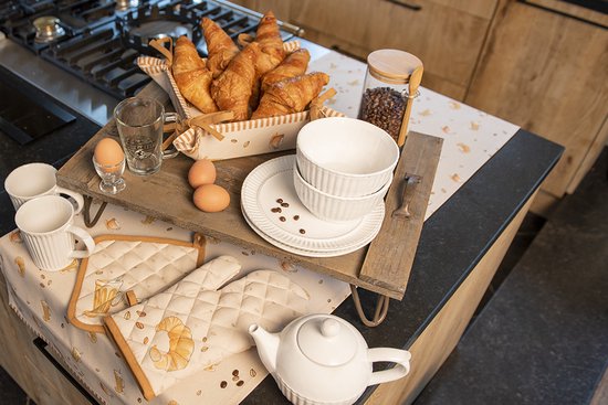 Clayre & Eef Torchon Ø 80 cm Beige Coton Croissant et Café