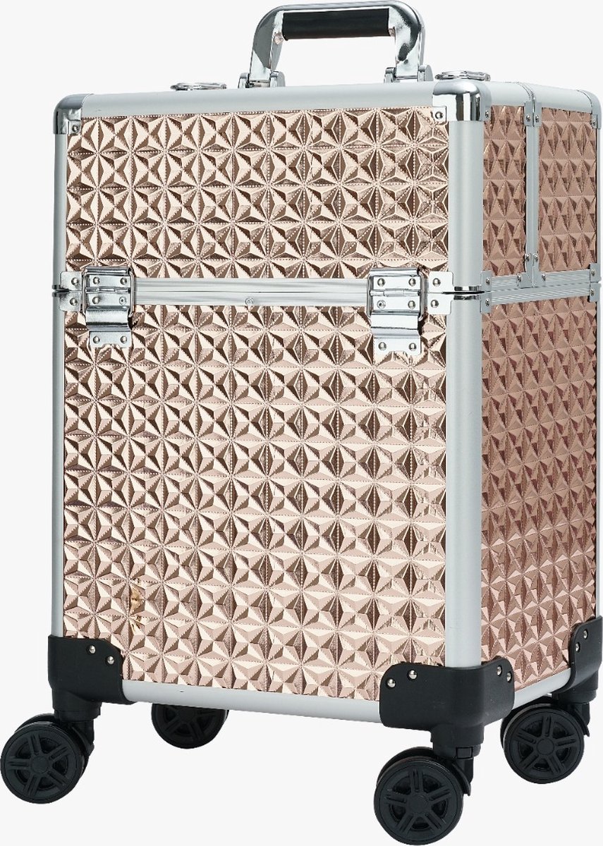 Koffer Gouden Kleur | Beautycase / Beautykoffer / Trolley van aluminium - 8 wielen - Kapper Koffer - Tattoo Koffer - Nagel Koffer - Make-up Koffer