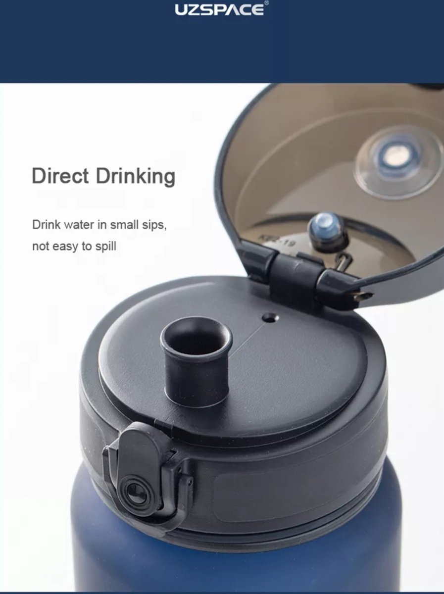 UZSPACE Waterfles - Drinkfles 1000 ml – BPA-Vrije Tritan Waterfles – 100% Lekvrij – Herbruikbare Sportfles met 1-Klik Deksel – Voor School, Sport & Kantoor – Donkerblauw thumbnail 7