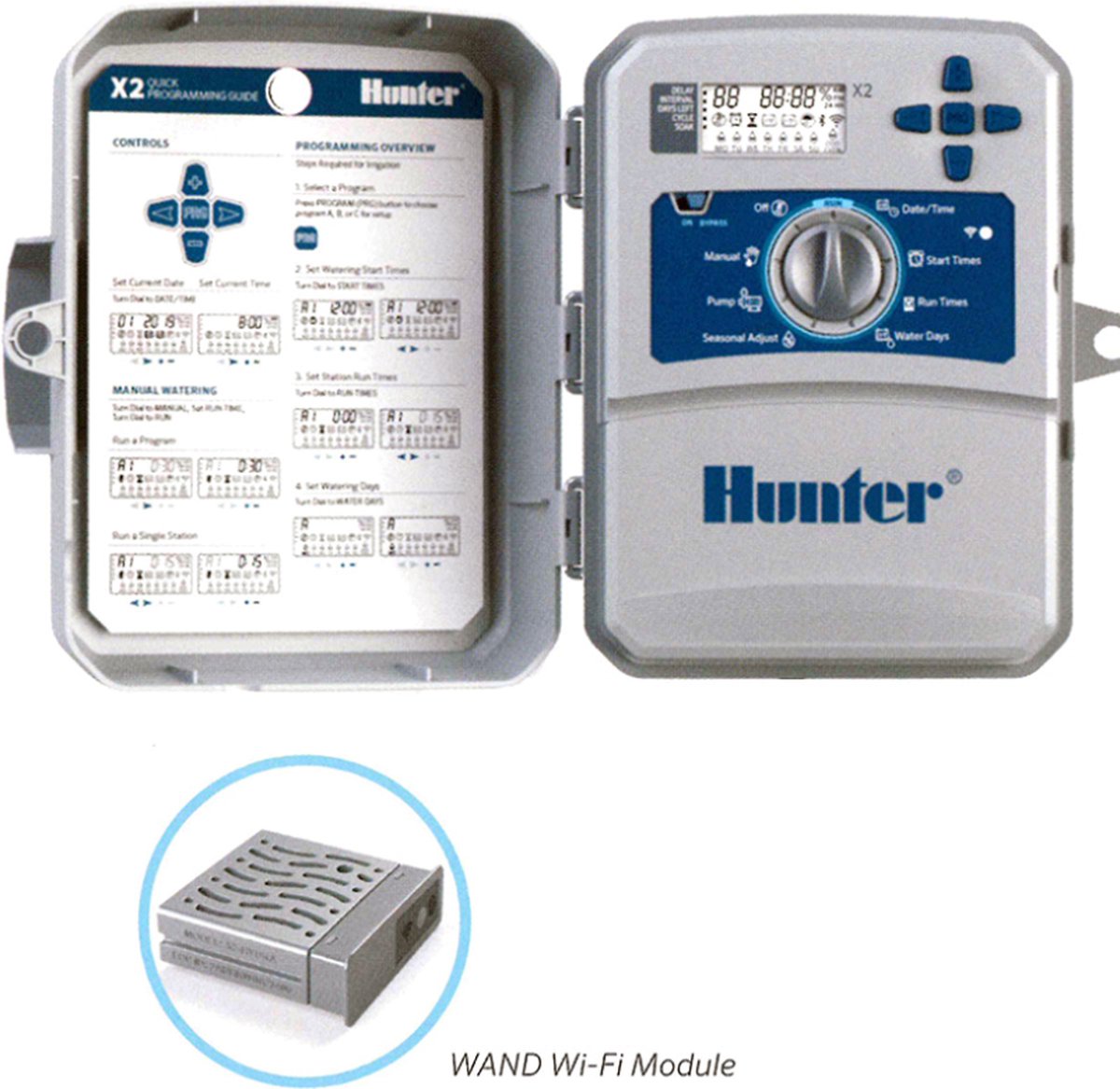 Hunter - beregeningscomputer - X2-Core 801 (buitenmodel IP44) - 8 stations - 3 programma's met elk 4 start tijden