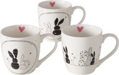 Boltze Home Jumbo Mug Happy rabbit 400 ml - noir/blanc avec coeur rose